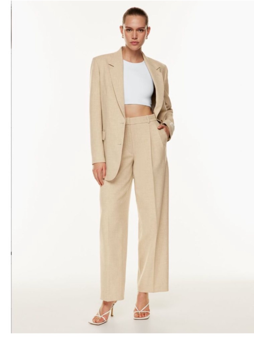 Aritzia Babaton Pleated Pant High-Waisted wide-leg cream beige Beige 12